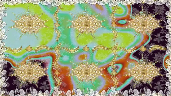 Tarafsız renklerde, altın elementlerle kusursuz klasik desen. Noel, kar tanesi, yeni yıl 2019.