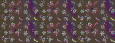 Kar tanelerinin soyut arkaplanlı Noel şablonu. Kahverengi, gri ve mor kar taneleri. Raster illüstrasyonu. Renkler. Noel ve Yeni Yıl moda baskıları için tatil tasarımı.