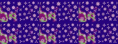 Mavi renkli çiçekler. Hediye ambalaj kağıdı, tebrik kartları, posterler ve pankart tasarımı. Raster düz çiçek çizim deseni.