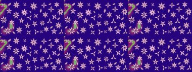 Mavi renkli çiçekler. Raster illüstrasyonu. Çiçek desenli eskiz, vuruşlar, sıçramalar, yaz çiçekleri..