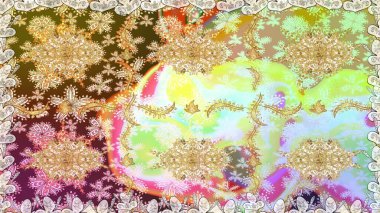 Paisleys zarif çiçek desenli arkaplan duvar kâğıdı çizimi klasik stil, modern 3D çizgili sanat eseri altın ve nötr desenli çiçek yaprakları ve süslemeleri..