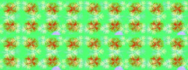 Raster illüstrasyonu. Noel ve yeni yıl moda baskıları için tatil tasarımı. Kar tanelerinin soyut arkaplanlı Noel şablonu. Yeşil, mavi ve turuncu renkler.