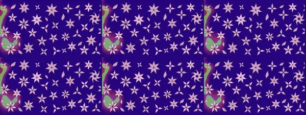 Mavi renkli çiçekler. Raster illüstrasyonu. Raster illüstrasyonu. Çiçek desenli çizim. Asya tekstil tarzında.