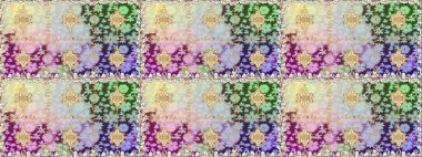 Damask pürüzsüz süsü. Geleneksel raster ve altın desen. Nötr renkler üzerinde klasik oryantal desen.