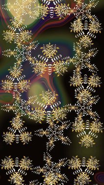 Yapraklı çiçekler ve papatya çiçekli siyah renkte papatyalar. Raster - stok. Taslak arkaplan deseni.