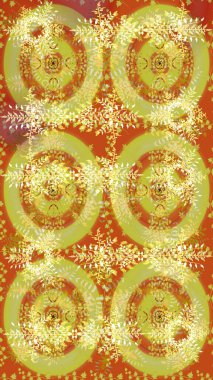 Vadinin çiçekleri sarı, turuncu ve nötr renklerde. Çiçekler. Soyut etnik raster çizim kalıbı.