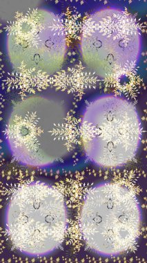 Raster illüstrasyonu. Renkli arka planda izole tatlı kar taneleri. Soyut mandala ya da tuhaf kar tanesi çizgisi sanat tasarımı.