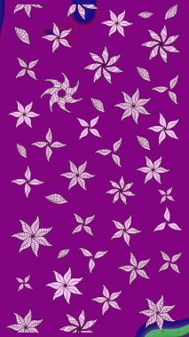 Mor renkler ve parlak çiçekler üzerine soyut çizim deseni. Çiçeksel elementlerle süslenmiş zarif raster dokusu. Küçük çiçekte şirin bir çiçek deseni var..