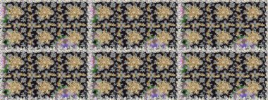 Gri renkli Royal retro. Altın şablon. Klasik çiçek dokusu. Raster illüstrasyonu. Kusursuz desenli altın elementler. Kart, duvar kağıdı, ambalaj, tekstil için klasik tasarım.