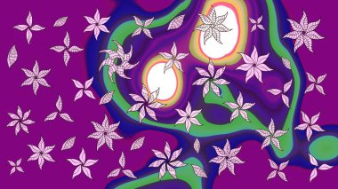 Raster illüstrasyonu. Mor renkli mor kıvırcık çiçekler. Klasik çiçek tasarım elementleri.