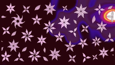 Asya tekstil tarzında. Çiçek desenli çizim. Raster illüstrasyonu. Raster illüstrasyonu. Kahverengi renkte çiçekler.