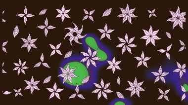 Şirin çiçekli eskiz deseni ve kahverengi renkli yapraklar, suluboya çiçek deseni, duvar kağıdı, kart veya kumaş için fayanslı. Raster illüstrasyonu.