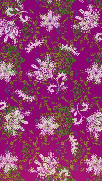 Raster illüstrasyonu. 3D çiçekler, eskiz. Mor, yeşil ve nötr renklerde.