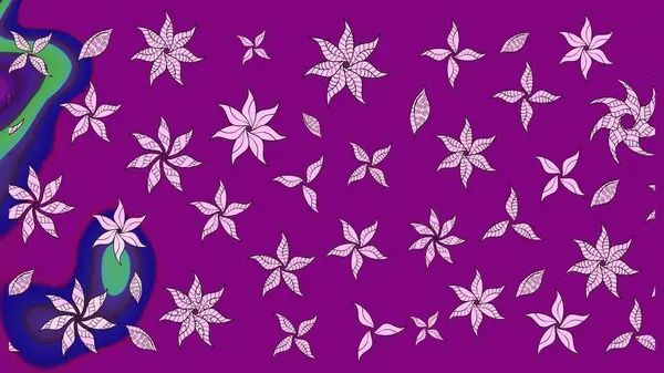 Renkli Yaz Temalı eskiz kalıbı. Düz Çiçek Elementleri Tasarımı. Raster Illustrasyon 'daki Çiçek Deseni' nin son moda çizimi. Mor renkte çiçekler.