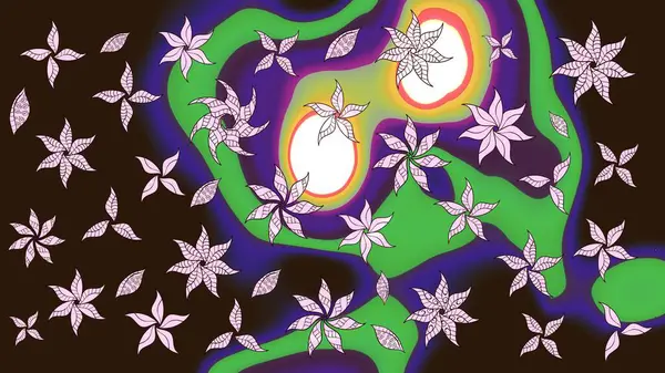 Üzerinde gelincikler ve vadi zambakları olan renkli çiçek desenli nakış deseni. Tekstil tasarımı için kahverengi renkli geleneksel halk çiçekleri buketi.