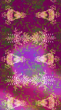 Mor, yeşil ve mor renkli çiçekler. Raster illüstrasyonu. Tropikal çizim çiçek deseni.