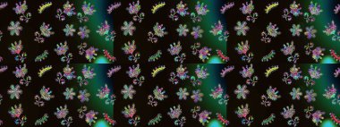 Siyah, yeşil ve mavi renkte çiçekler. Çiçekli karalama şeklinde Raster çiçek deseni. Yumuşak, bahar çiçekli arka plan.