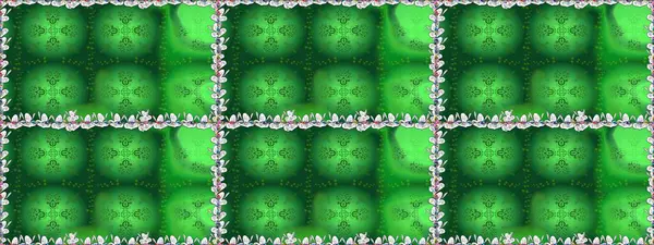 Düz Çiçek Elementleri Tasarımı. Çiçekli kusursuz retro desen. Renkli Yaz Temalı Kusursuz Arkaplan. Yeşil renkte çiçekler.