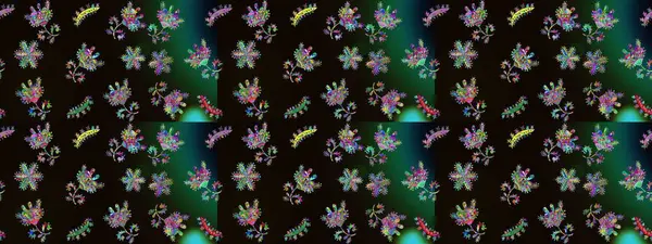 Siyah, yeşil ve mavi renkte çiçekler. Çiçekli karalama şeklinde Raster çiçek deseni. Yumuşak, bahar çiçekli arka plan.