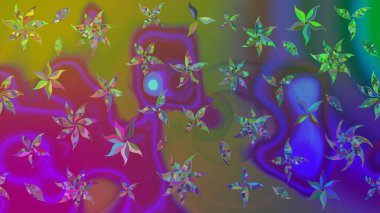 Raster illüstrasyonundaki çiçek desenli çizim. Yeşil renkte çiçekler.