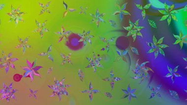 Raster illüstrasyonundaki çiçek desenli çizim. Yeşil renkte çiçekler.