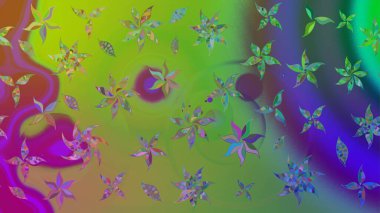 Yumuşak, yeşil renkli bahar çiçekleri. Çiçek ve yapraklı karalama şeklinde Raster çiçek deseni. Raster illüstrasyonu.