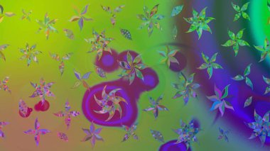 Raster illüstrasyonu. Küçük çiçekli yay deseni çiz. Suluboya tarzında yeşil renkler üzerine.