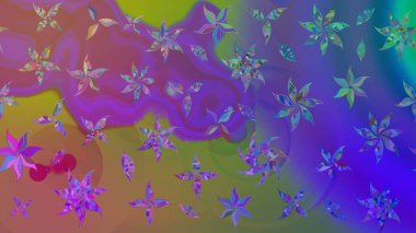 Renkli Yaz Temalı eskiz kalıbı. Mor renkli çiçekler. Raster illüstrasyonundaki çiçek desenli çizim. Düz Çiçek Elementleri Tasarımı.