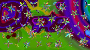 Çizim çiçek deseni duvar kâğıdı olarak kullanılabilir. Raster illüstrasyonu. Yeşil renkte çiçekler.