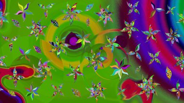 Raster illüstrasyonu. Suluboya tarzında yeşil renkte. Küçük çiçekli bahar deseni çiz.