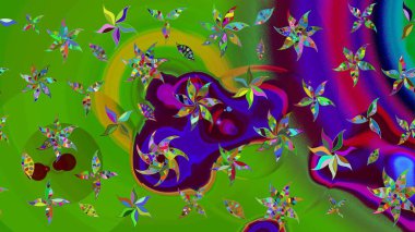 Yeşil renkli etnik çiçeklerle süslenmiş zarif bir eskiz şekli. Raster Çiçek İllüstrasyon Şirin Tekstil.