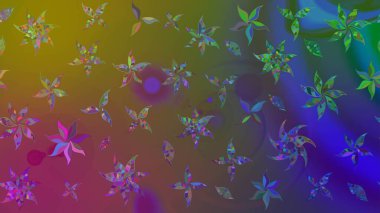 Kahverengi renklerde bahar çiçekleri. Raster deseni. Raster illüstrasyonu. Patlayan çiçekler soyut yerleştirilmiş.