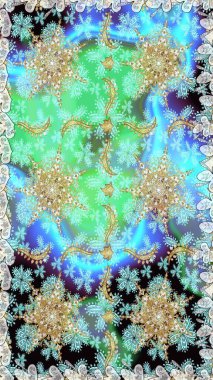 Geleneksel klasik Raster Golden. Mavi renklerdeki altın elementler. Barok tarzında kusursuz bir doğulu süsü..