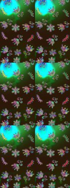 Güzel, kahverengi, yeşil ve mavi kar taneleri renkli bir arka planda izole edilmiş. İllüzyon. Düşen Noel stili kar taneleri. Kar taneleri, kar yağışı.