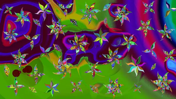 Çizim çiçek deseni duvar kâğıdı olarak kullanılabilir. Raster illüstrasyonu. Yeşil renkte çiçekler.