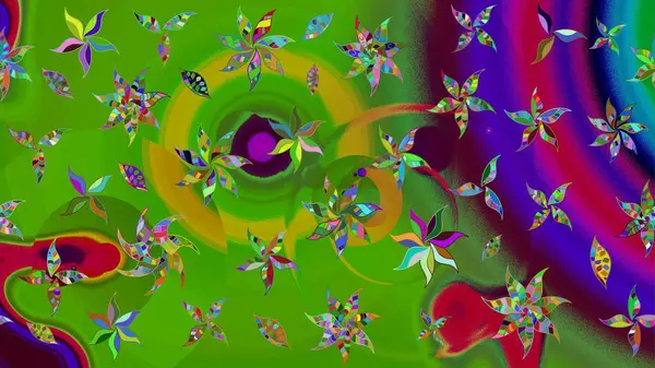 Raster illüstrasyonu. Suluboya tarzında yeşil renkte. Küçük çiçekli bahar deseni çiz.