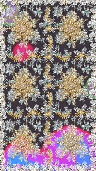 Geleneksel Raster klasiği gri renkler üzerine altın. Barok tarzında kusursuz bir doğulu süsü..