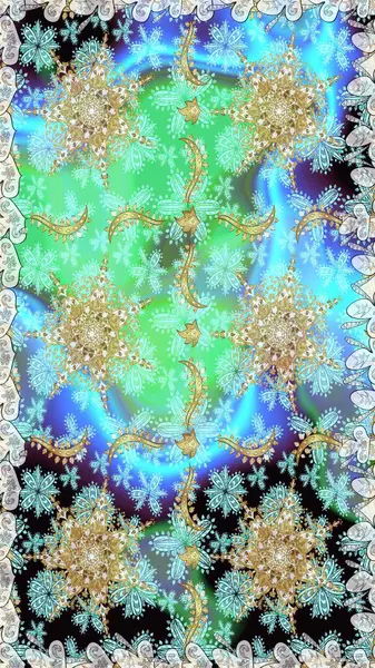 Geleneksel klasik Raster Golden. Mavi renklerdeki altın elementler. Barok tarzında kusursuz bir doğulu süsü..