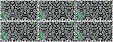 Gri renklerde bahar çiçekleri. Yaprak ve çiçeklerin suluboya resimleri, gri renklerde pürüzsüz desenler. Raster illüstrasyonu.