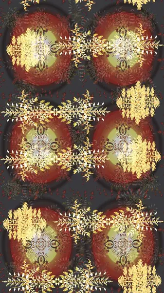 Düz kar karalama ikonları, yılbaşı afişi için kar taneleri silueti, kartlar. Yeni yıl kar tanesi. Kahverengi, gri ve sarı renkler üzerine şirin soyut kar tanesi raster tasarımı.