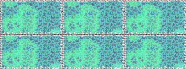 Mavi renkli illüstrasyon. Egzotik Kelebeklerle tropik ve pürüzsüz bir düzen. Moda Kumaşı Tasarımı. Raster..