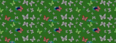 Sonsuz. Çizim, karalama, karalama. Raster. Kelebekli soyut çiçek arkaplanı çiz. Moda Kumaşı Tasarımı.