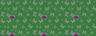 Tekstil, duvar kâğıtları, web sayfası arkaplanları ve yüzey dokuları için mükemmel. Yeşil renkli kelebeklerin eskiz arkaplanı. Raster illüstrasyonu.