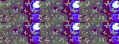 Kelebeklerle dolu renkli bir halk eskizi çizimi. Davetiye, kart ve parmak izi için basit şirin bir model. Gri arka planda renkli kelebek.