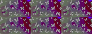 Sonsuz. Raster illüstrasyonu. Gri, soyut suluboya kelebeklerle hassas deniz mavisi desenli bir eskiz. Yazdırmayı tekrarla.