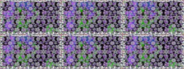 El çizimi. Çiçekli, yapraklı, çiçeksiz çiçek desenli. Raster illüstrasyonu.