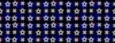 Kar tanelerinin soyut arkaplanlı Noel şablonu. Raster illüstrasyonu. Siyah, mavi ve gri renkler. Noel ve Yeni Yıl moda baskıları için tatil tasarımı.