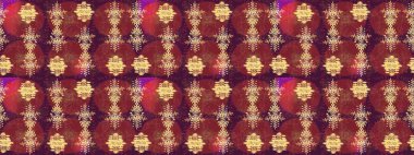 Raster illüstrasyonu. Kar tanelerinin soyut arkaplanlı Noel şablonu. Kırmızı, mor ve kahverengi renkler. Noel ve Yeni Yıl moda baskıları için tatil tasarımı.