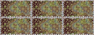 Çiçek tasarımı için inanılmaz bir kolaj cenneti tarzı. Parlak çiçekli kolaj çiçekleri kahverengi. Çiçekli zambaklar dikişsiz arkaplan.