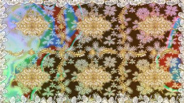 Tarafsız renklerde altın element. Antika altın tekrarlanabilir duvar kağıdı. Damask arkaplanı tekerrür ediyor. Barok tarzında altın çiçek süsü..